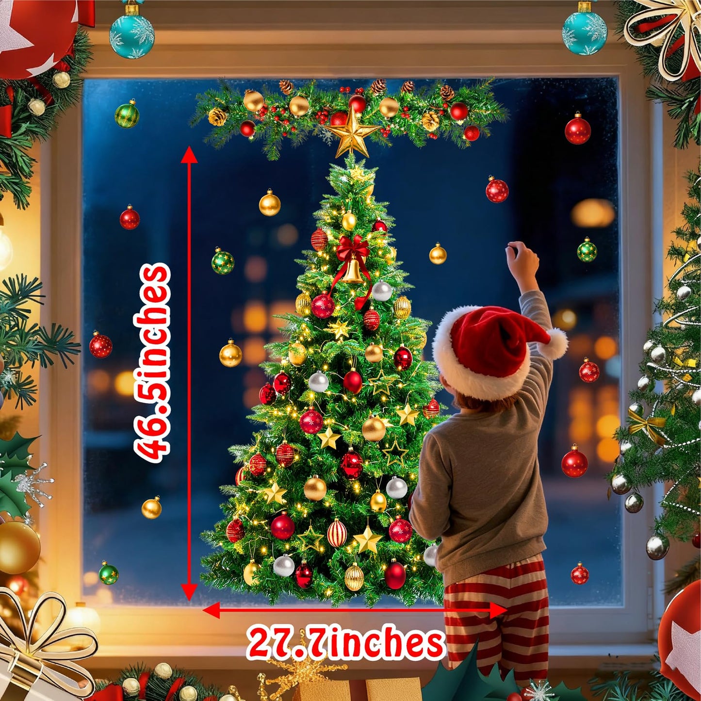Large Christmas Tree Wall Decals Peel and Stick Merry Christmas Ornament Wall Stickers Removable Winter Tree Decals Xmas Trees Stickers Xmas Holiday Window Sticker for Party Decoration