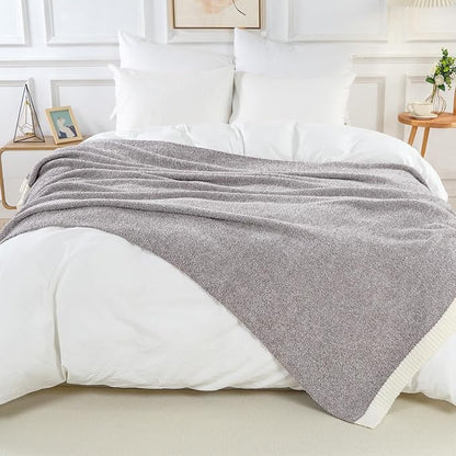 NEXHOME PRO Super Soft Throw Blankets for Couch, Twin Size Cozy Blankets Reversible Knit Blanket for Women, Fuzzy Plush Lightweight Throws for Sofa, Bed, Picnic, Taupe Grey, 60 x 80 inches