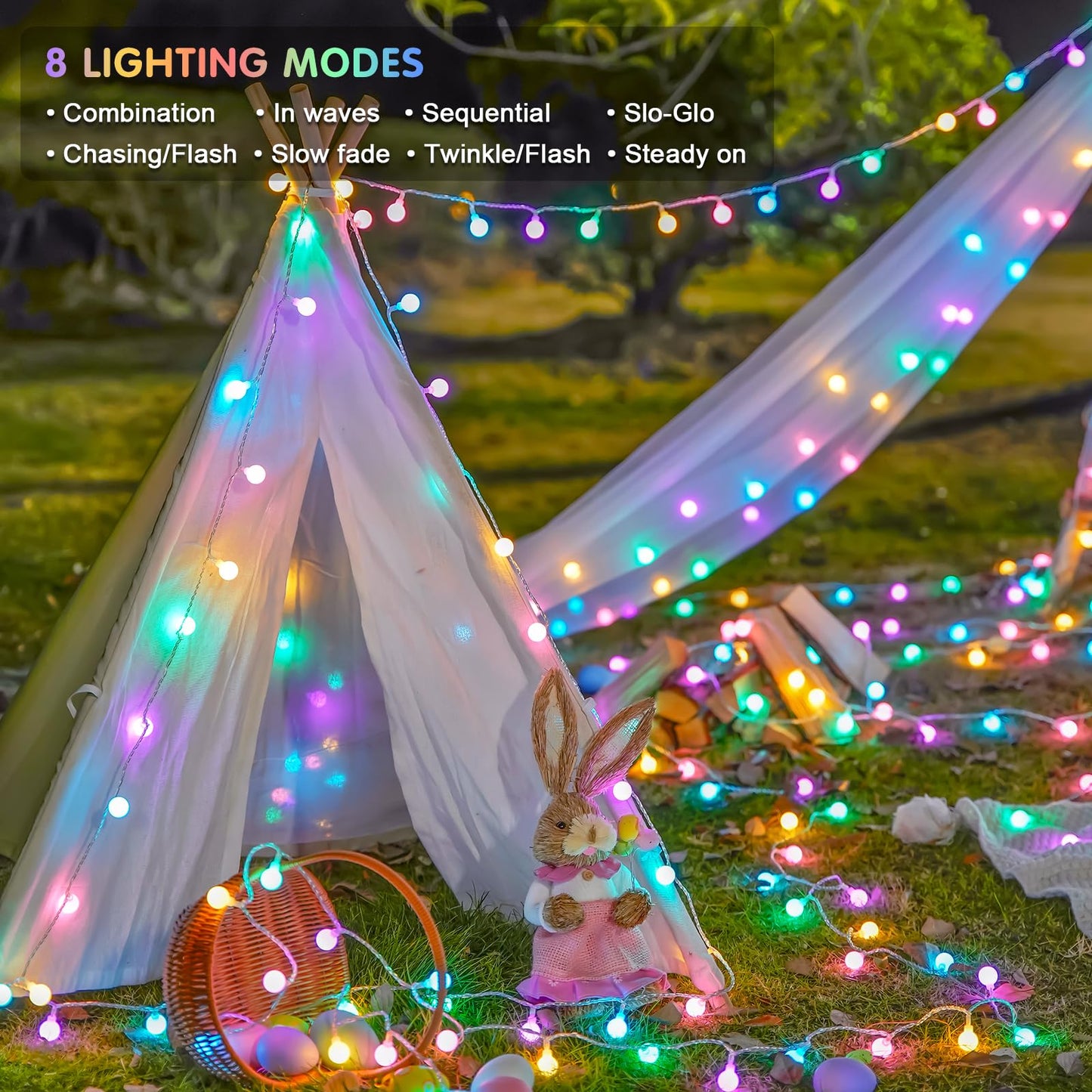 JMEXSUSS 100 LED Connectable Easter Lights String Indoor, 33 ft Globe String Lights Plug in with Remote, 8 Modes Timer Pastel Christmas Light Outdoor for Bedroom Tree Room Party Easter Decoration