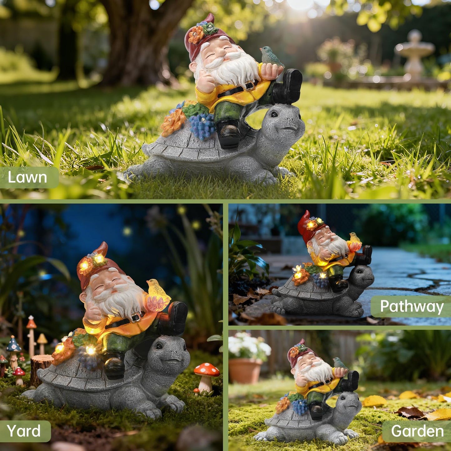 Ayadon Solar Gnome Statue Outdoor Decor,Gnome on Turtle Figurines with LED Light for for Garden Yard Balcony Lawn Christmas Housewarming for Women Mom Grandma