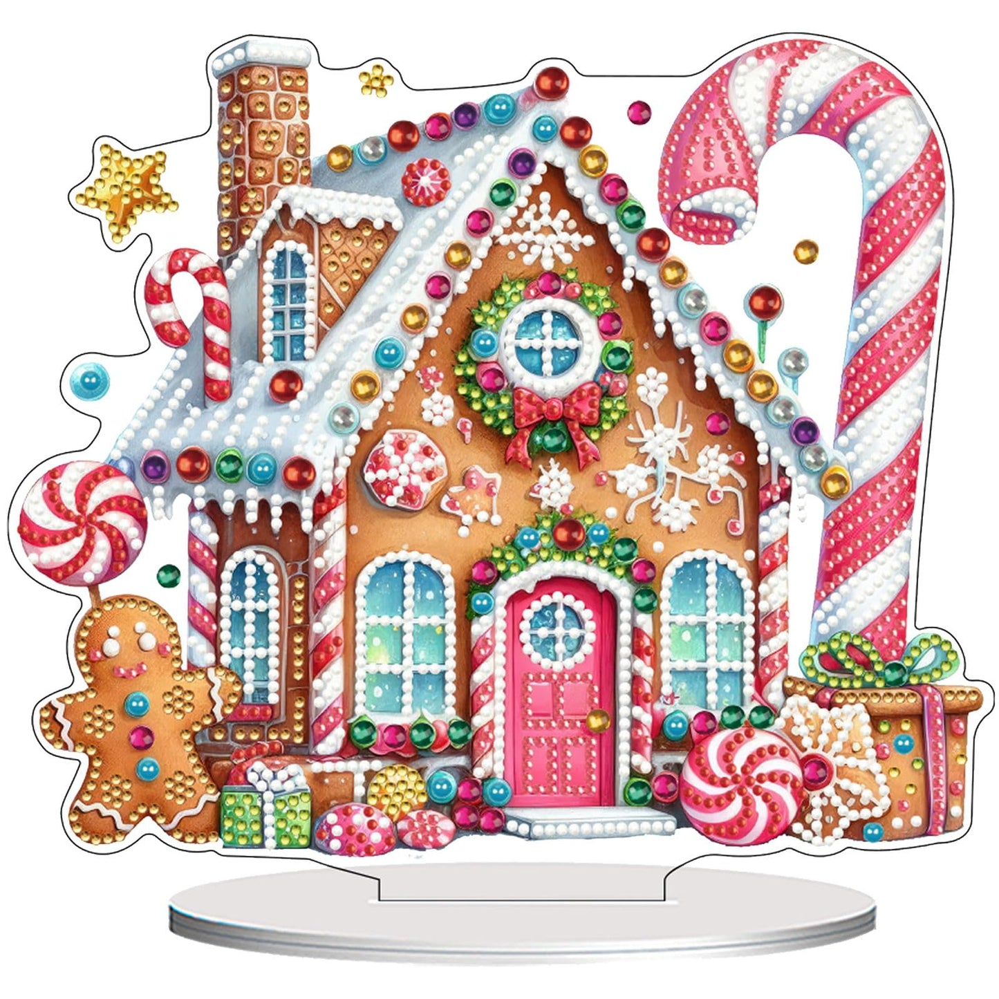 VODAPYC Christmas Diamond Art Tabletop Painting Kit, DIY Stand Up Double Sided Special Shaped Diamond Painting Desktop Ornament for Home Decor(Gingerbread House-1)