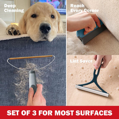 Pet Hair Removal Tools (3-Pack), Dog Cat Hair Remover Pro, Lint Shaver Cleaner, Fur Removal Carpet Scraper, Fuzz Hairball Brush for Carpet, Car Mat, Clothes, Couch, Pet Bed, Cat Tree, Furniture
