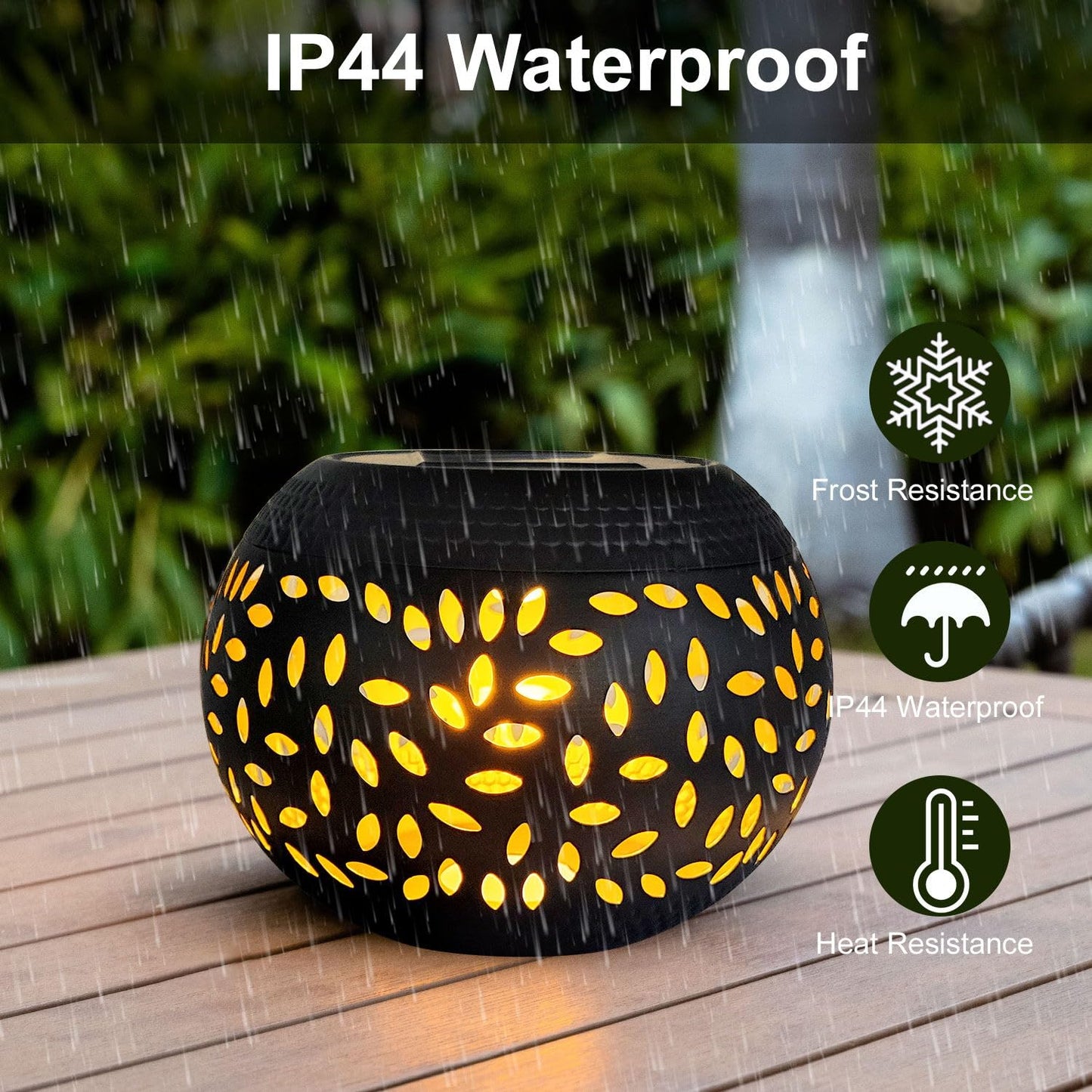 Solar Table Light Outdoor Waterproof- Solar Powered LED Lantern Hollowed-Out Black Metal Desktop Decorative Lamp for Indoor Desk Bedroom Patio Garden Pathway Yard