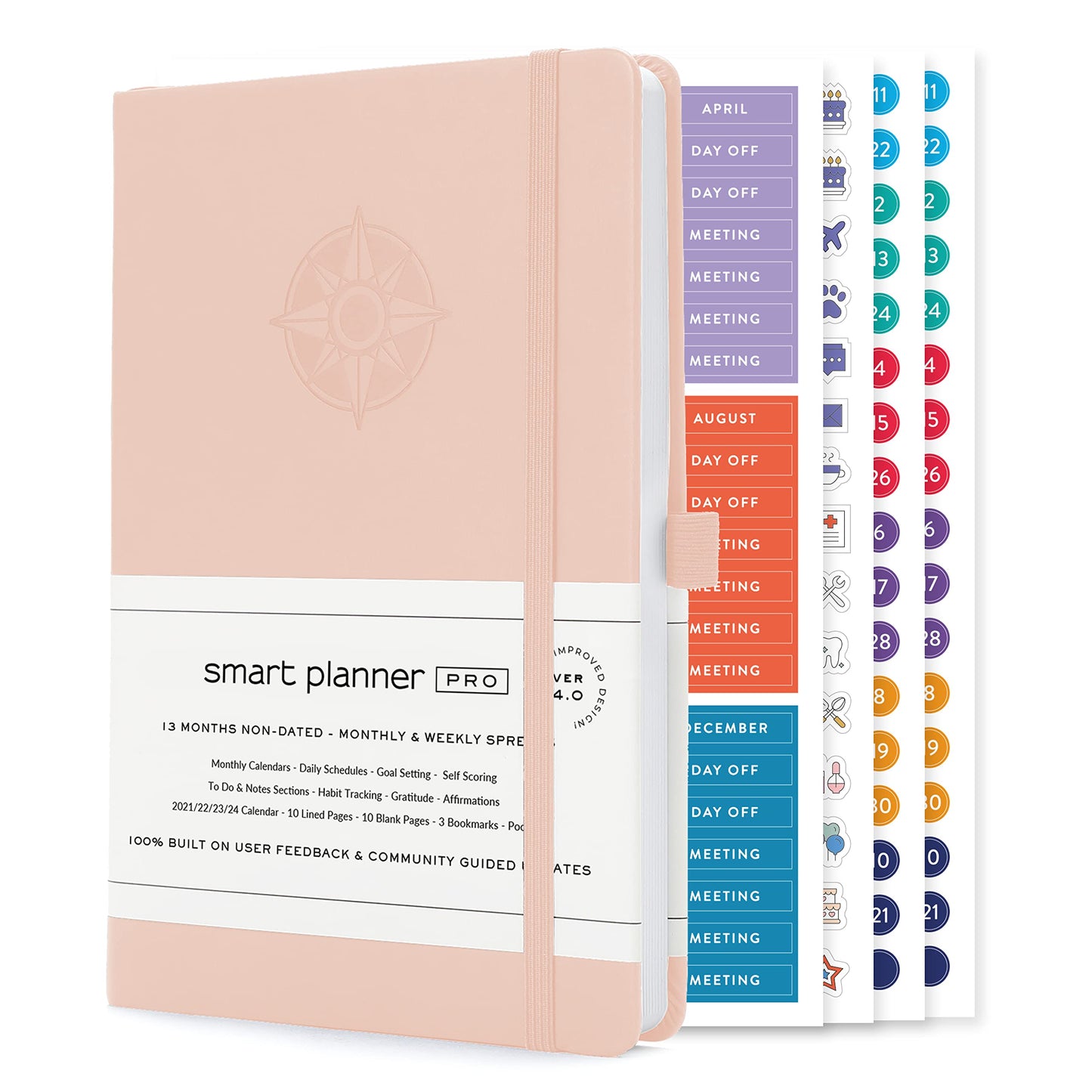 Smart Planner Pro – Undated Daily Planner – Small A5 – Achieve Goals & Increase Productivity – Weekly, Monthly, Work Sections, Organizer Diary with Back Pocket, 3 Satin Bookmarks & Pen Holder