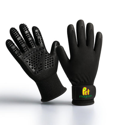 PET MAGASIN Dog Washing Gloves, Grooming Gloves for Dogs, Dog Brush Glove & Pet Hair Removal Glove for Easy Grooming & Bathing, High-Density Silicone for Gentle Pet Care (Black, Medium)