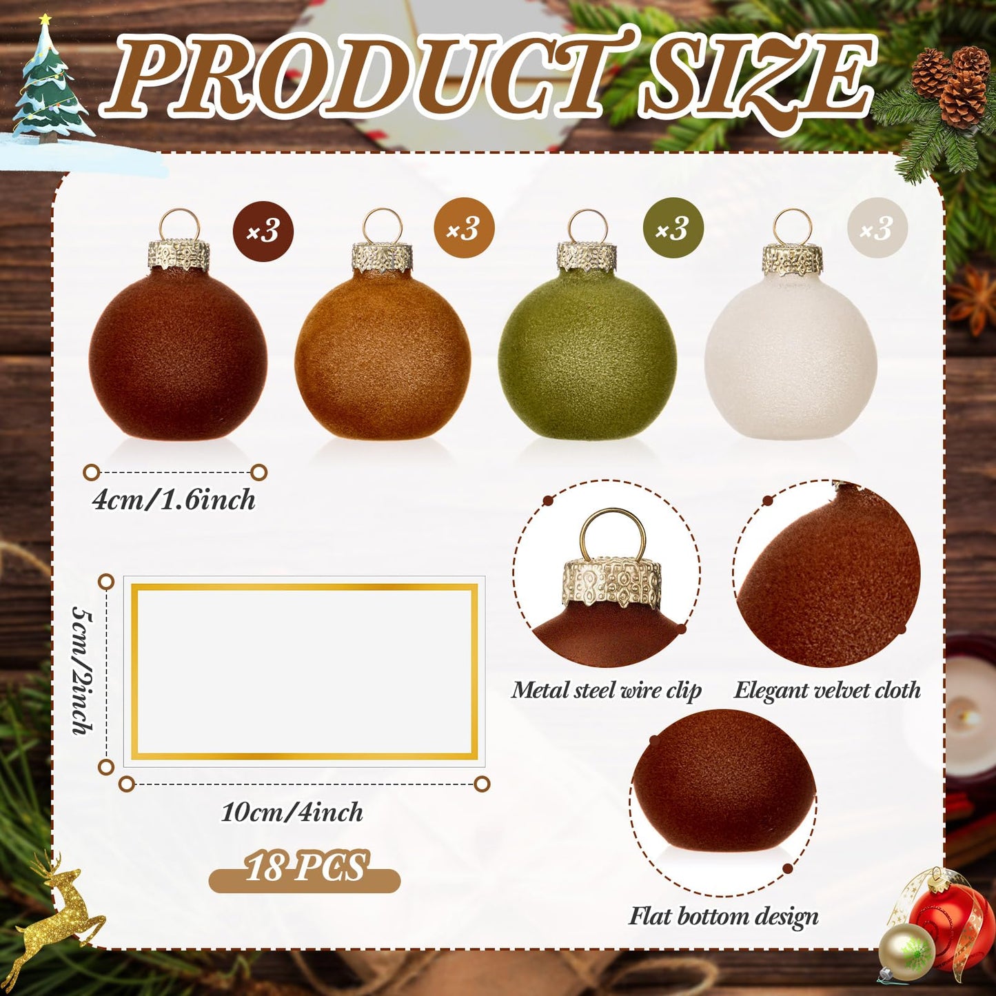 Nitial 12 Pcs Velvet Christmas Ornament Place Card Holders and Name Cards Set for Table Setting 1.57'' Glass Green Cream Tan Brown Table Number Sign Photo Picture Holder for Xmas Holiday Party Decor
