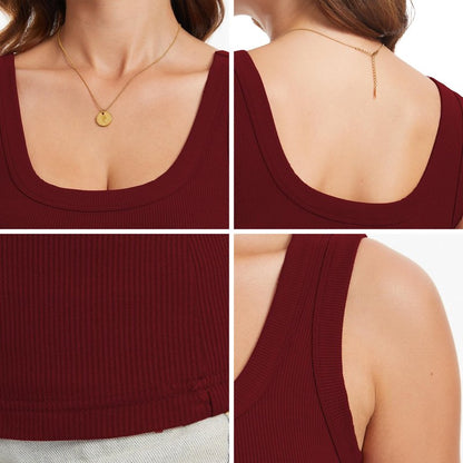 Womens Sleeveless Scoop Neck Tank Top Ribbed Fitted Summer Basic Slim Cute Tops 2026 Y2k Trendy Clothes Maroon
