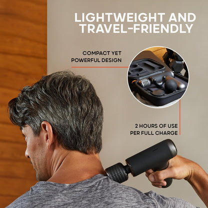 Sharper Image® Powerboost® Pro+ Hot & Cold Compact Deep Tissue Massage Gun - 6 Speed, 4 Attachments, Travel Case| Heat & Cold Therapy| Lightweight Shoulder & Back Massager| Fathers Day Gift for Dad