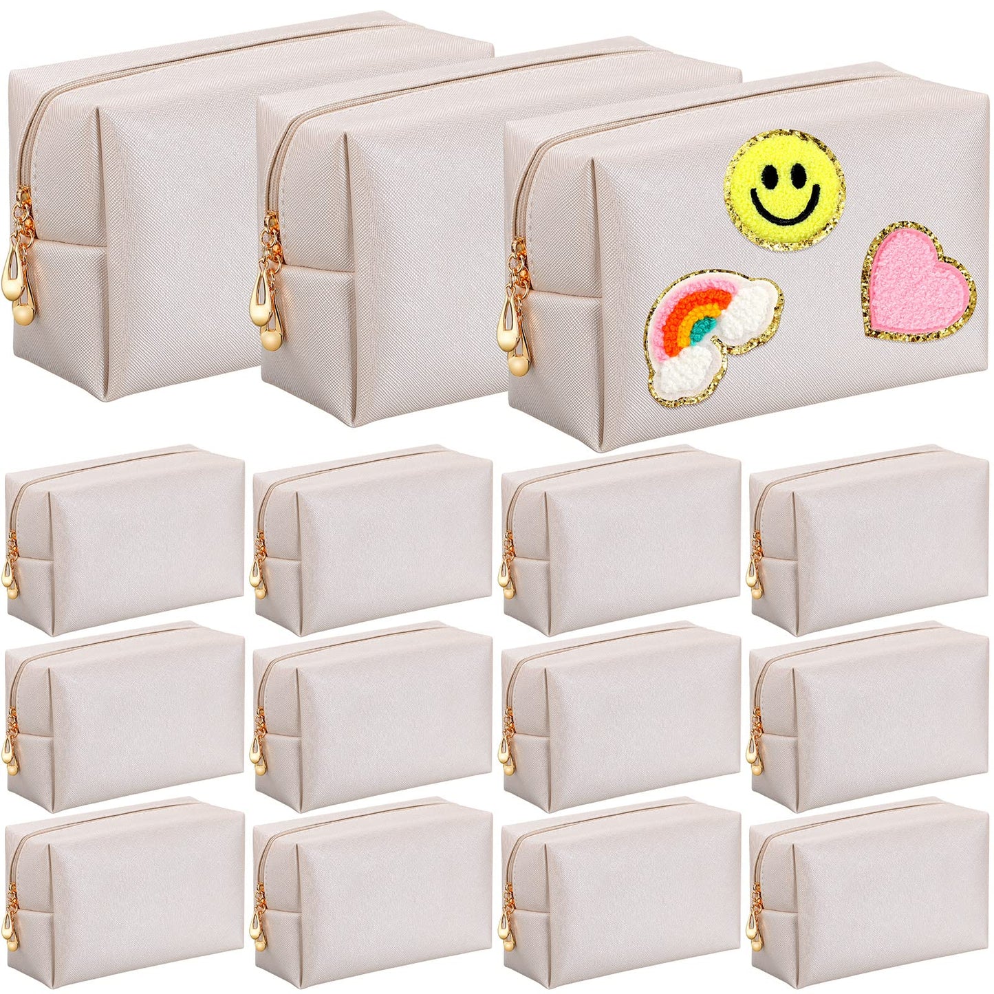 Kigeli Aesthetic Makeup Bags PU Leather Cosmetic Pouches Waterproof Plain Toiletry Bags Makeup Pouches Bulk for Women Party Gift Travel Storage Organizer(Ivory White,7.1 x 2.8 x 4.3 in)