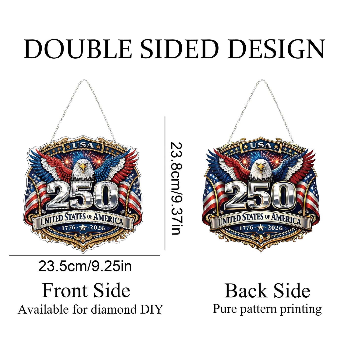 Diamond Art Hanging Kit for Adult,Special Shaped Rhinestone,DIY Acrylic 5D Diamond Art Painting Window Pendants Home Garden Wall Hanging Kits Hanging Ornament,Double Sided. (USA 250th-2)