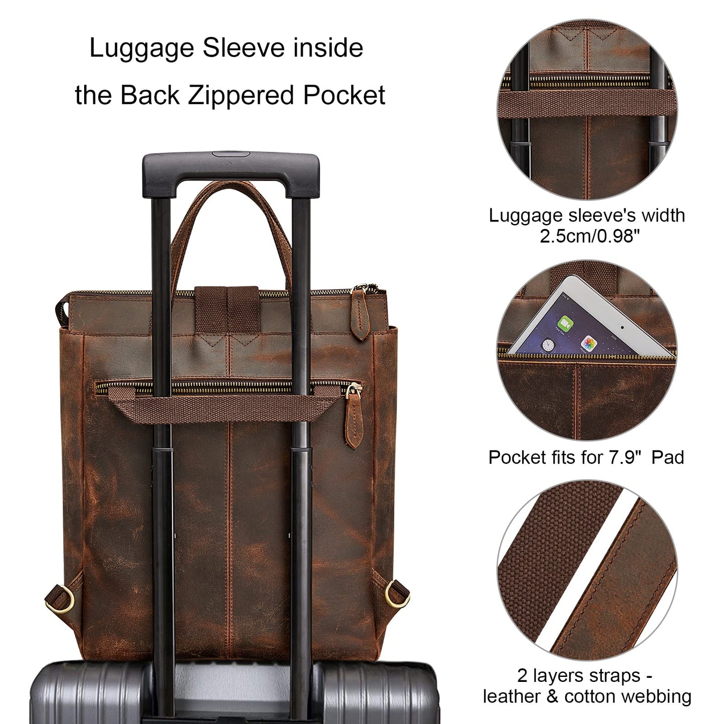 S-ZONE Women Genuine Leather Backpack Purse Retro Top-handle Bags Vintage Totes Casual Daypack