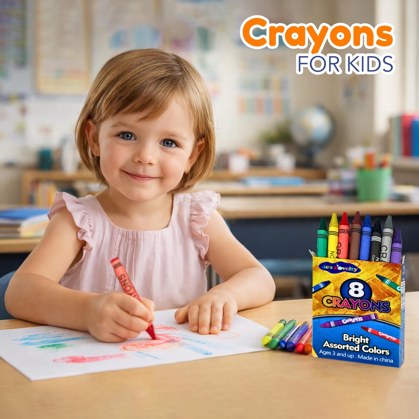 4E's Novelty 48 Boxes of 8-Packs Bulk Crayons for Kids, Classroom Crayons Bulk Teachers Supplies, School Supplies, Restaurants, Birthday Party Favors Non-Toxic (48 of 8-Packs)