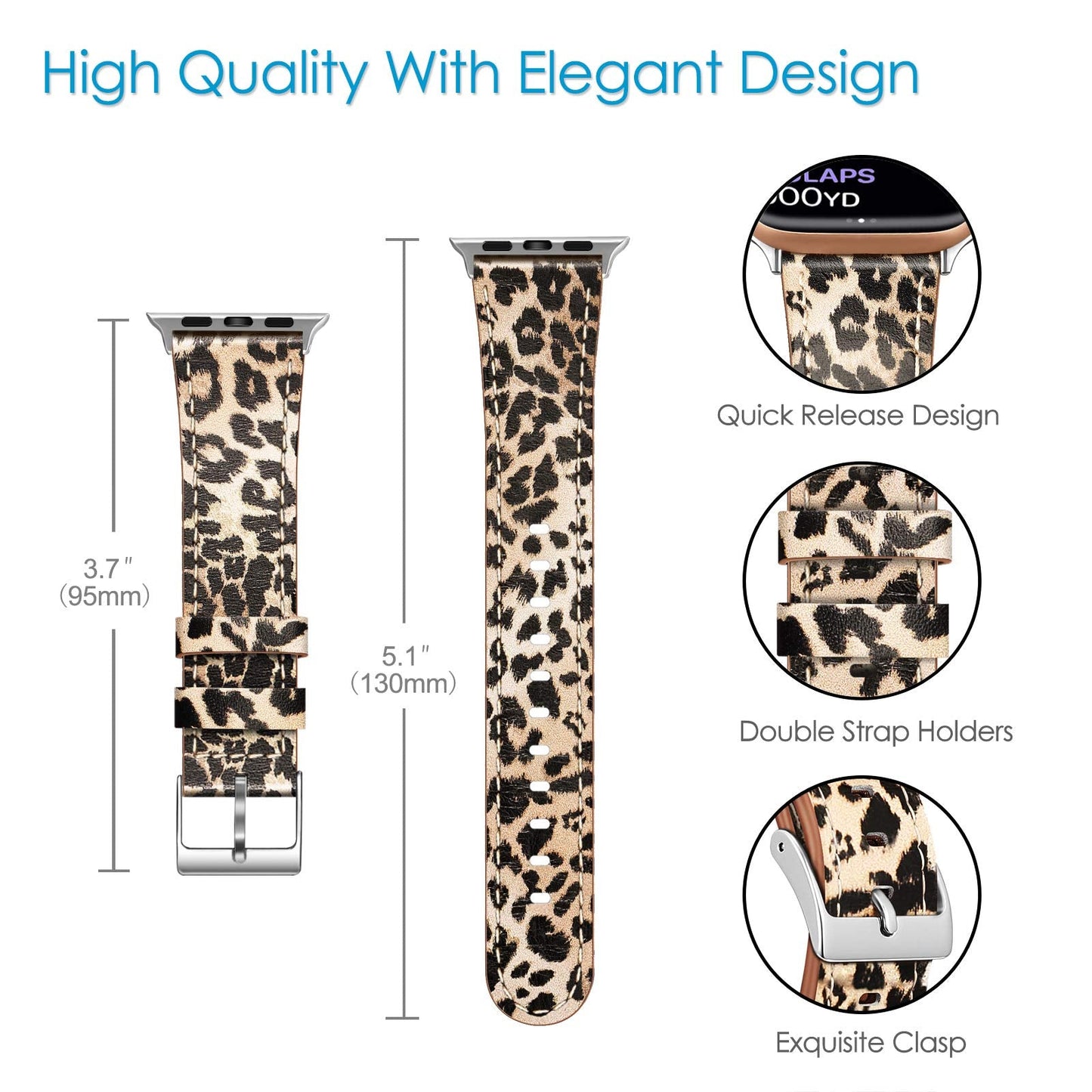 FINTIE Bands Compatible with Apple Watch 49mm 46mm 45mm 44mm 42mm(Series 3/2/1), Genuine Leather Replacement iWatch Band Strap for Series 11 10 1-9 SE3/SE2/SE Ultra1/2/3, Classic Leopard