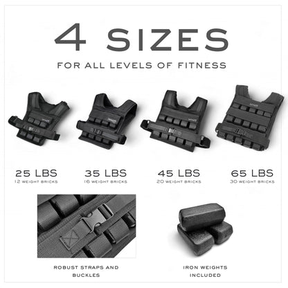 HANZO Weighted Vest for Men & Women 25lbs | 35lbs | 45lbs | 65lbs | Weight Vest With Removable Iron Weights, Adjustable Heavy Duty Weighted Workout Vest for Calisthenics & Fitness Training