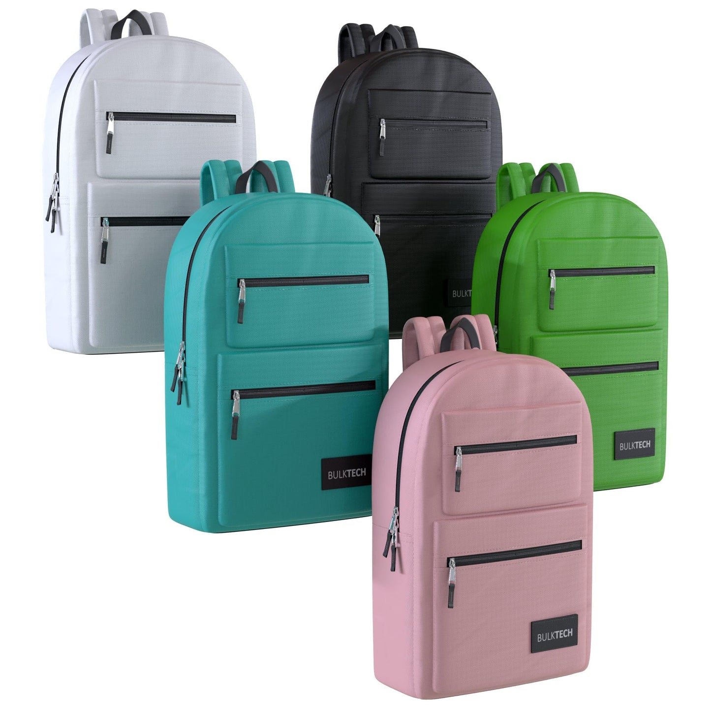 5 Pack Bulk Backpacks, Wholesale 17-Inch Lightweight Bookbags for Kids, Adults, School, Classroom, Travel, Gym Supplies with 1 Large, 2 Small Pocket, Perfect for Events, Corporate Bundles, Mix