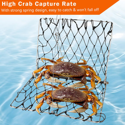 QualyQualy 4 Set Castable Crab Trap Kit, Foldable Crabbing Net with Rope & Bait Clip, Crab Snare/Pots/Traps for Blue Crabs, Dungeness, Crawfish Portable Crabbing Equipment