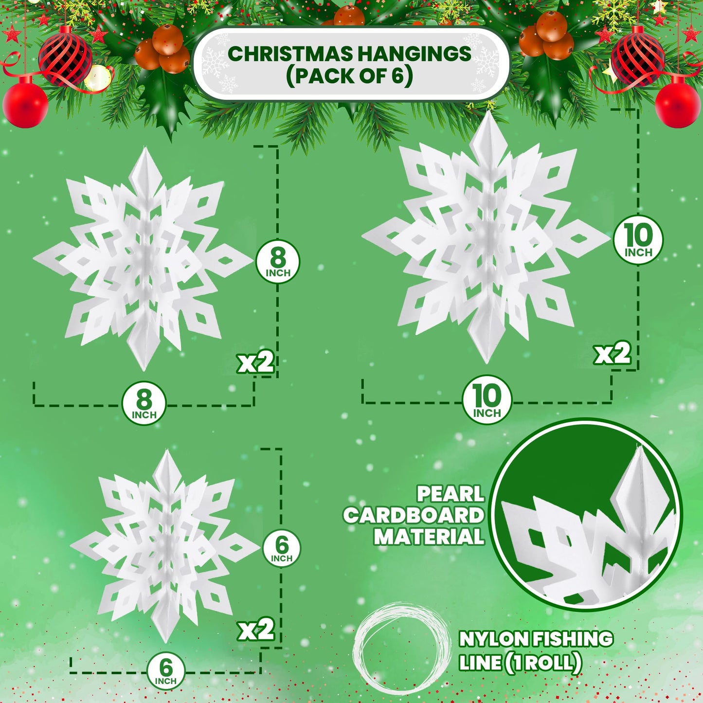 KatchOn, 3D White Hanging Snowflakes from Ceiling - Pack of 6 | Christmas Hanging Snowflake Decorations | Snowflake Garland | Paper Christmas Decor Indoor | Snowflakes for Winter Decorations