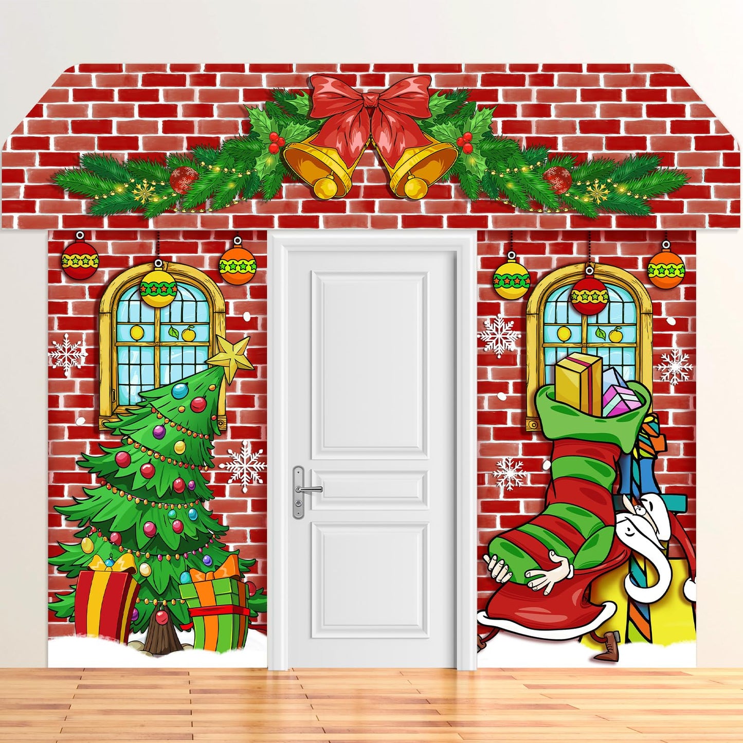 HunnmingRe 3 Pcs Christmas Gingerbread House Decorations Gingerbread Door Covers Backdrop Christmas Door Banners for Xmas Holiday Party Photography Photo Background Decor(Elf Style)