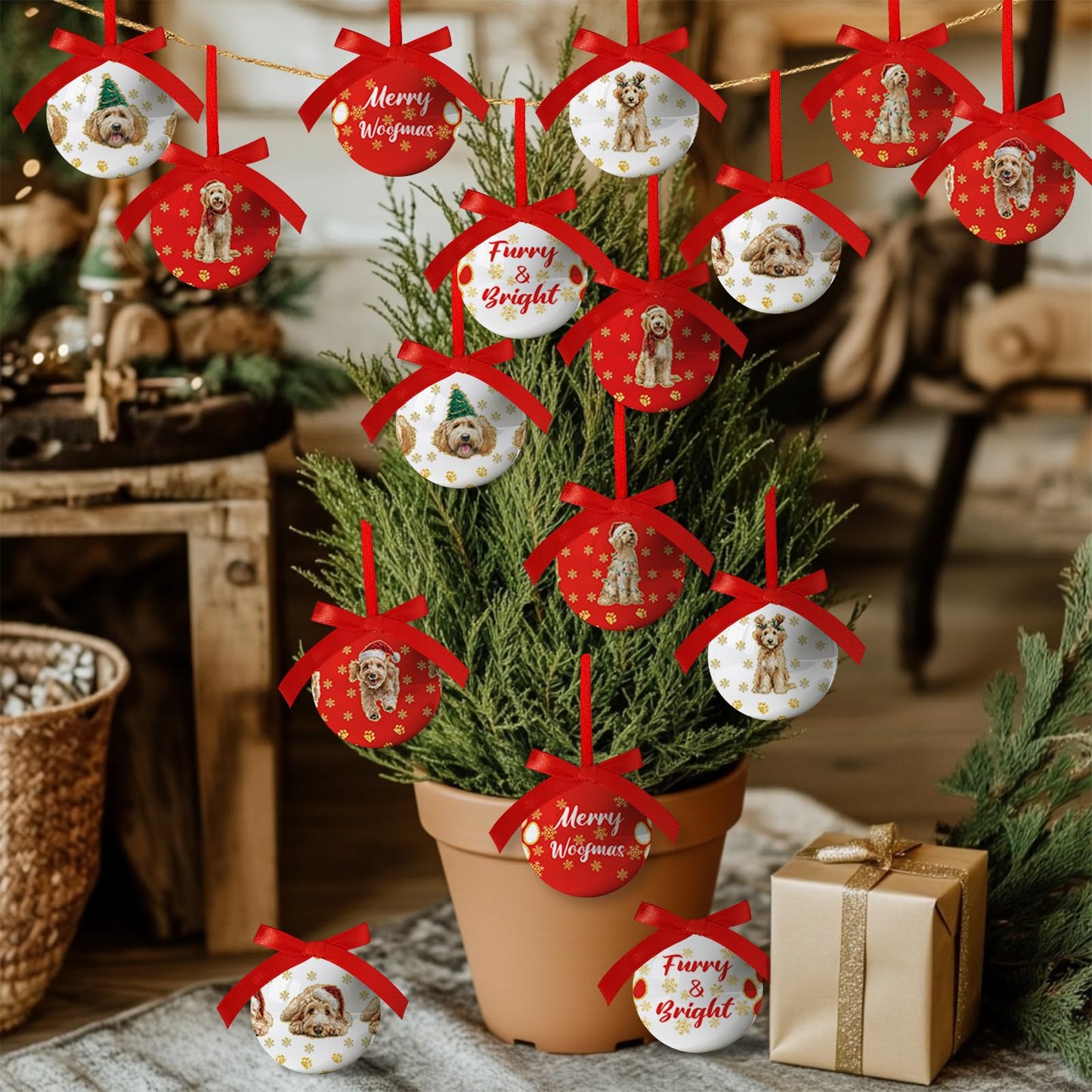 Golden Doodle Christmas Decor - Hanging Golden Doodle Ornaments Balls for Christmas Tree, Cute Decorations Ball 2.36 Inch for Xmas Tree Party Home Holiday，Xmas Gifts Set of 16Pcs