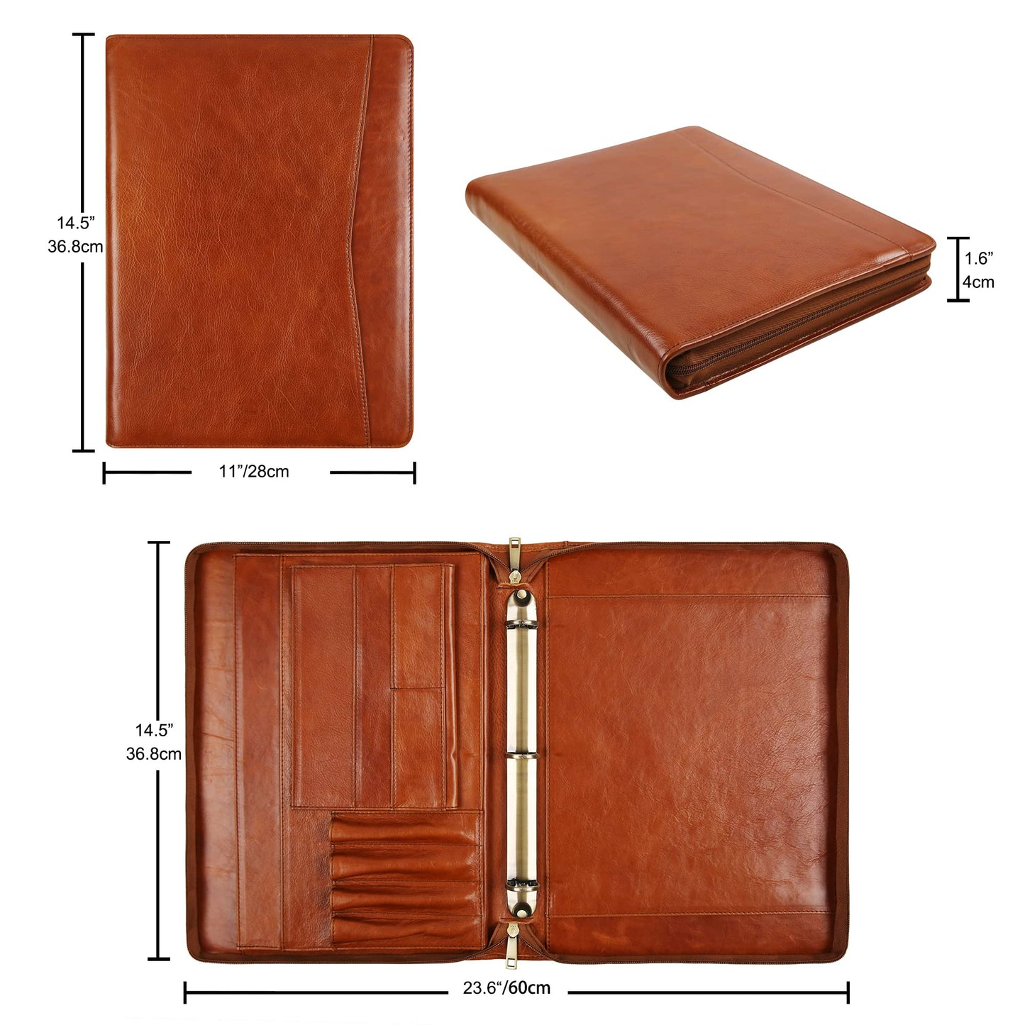 Handmade Leather Portfolio Binder - 3 Ring Binder Portfolio Genuine Leather Business Padfolio, Personlized Legal Pad Folio Folder for Lefty & Righty - Oil Brown