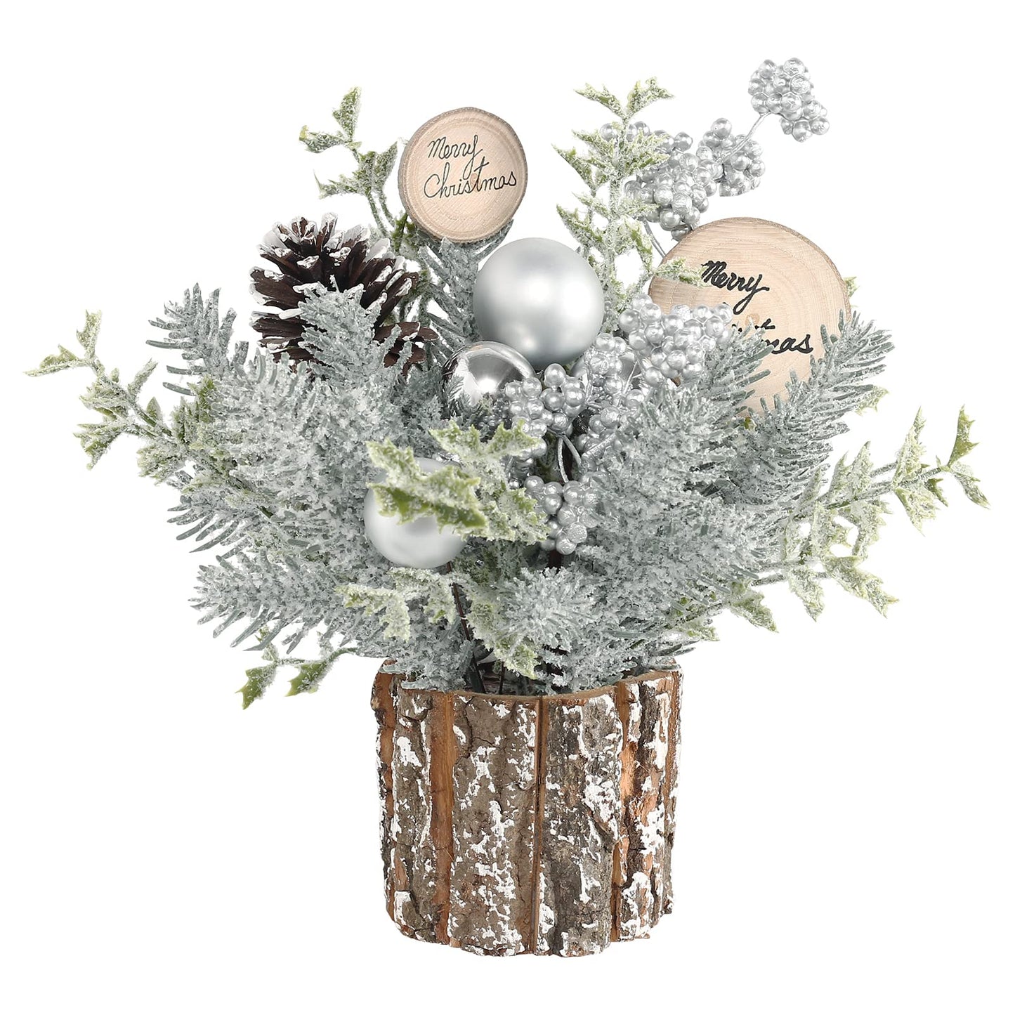Super Holiday Small Winter Christmas Tree, Artificial Mini Tabletop Christmas Tree Decorations with Christmas Ornaments, for Home Party Thankgivings Christmas Decor, Silver/White-Indoor.
