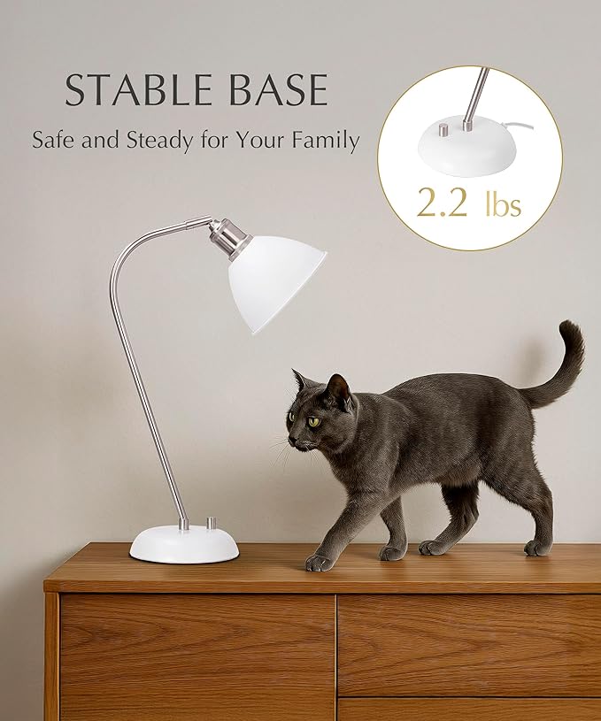 HarvestLand Halo Silver White Adjustable Desk Lamp – Reading Lamp, Pharmacy Style Metal Desk Lamp, Industrial Table Lamp with Solid Base for Bedside Table, Task Lamp Home Office