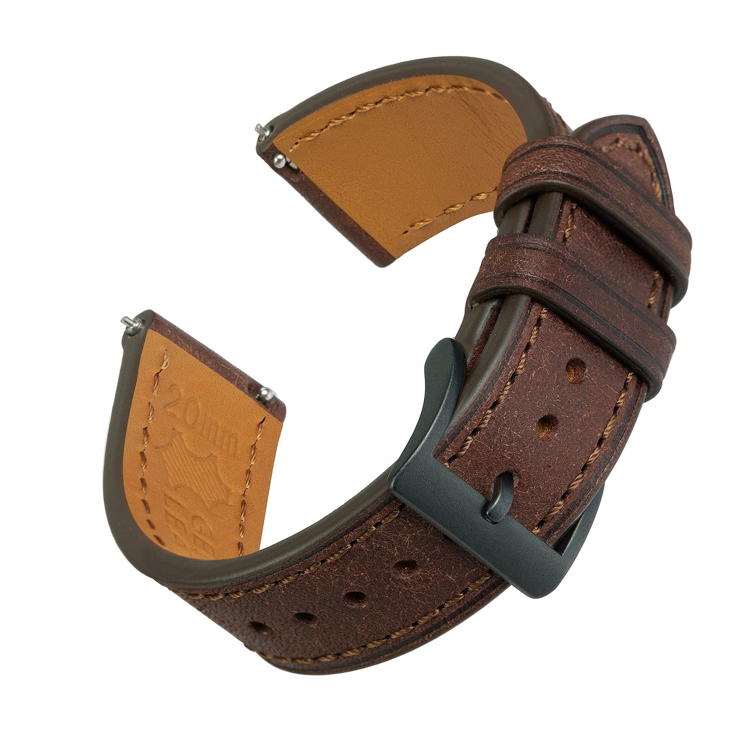 EACHE 20mm Coffee Leather Watch Bands Quick Release for Mens Italy Pueblo Top Grain Vintage Leather Watch Straps Dark Brown with Black Buckle