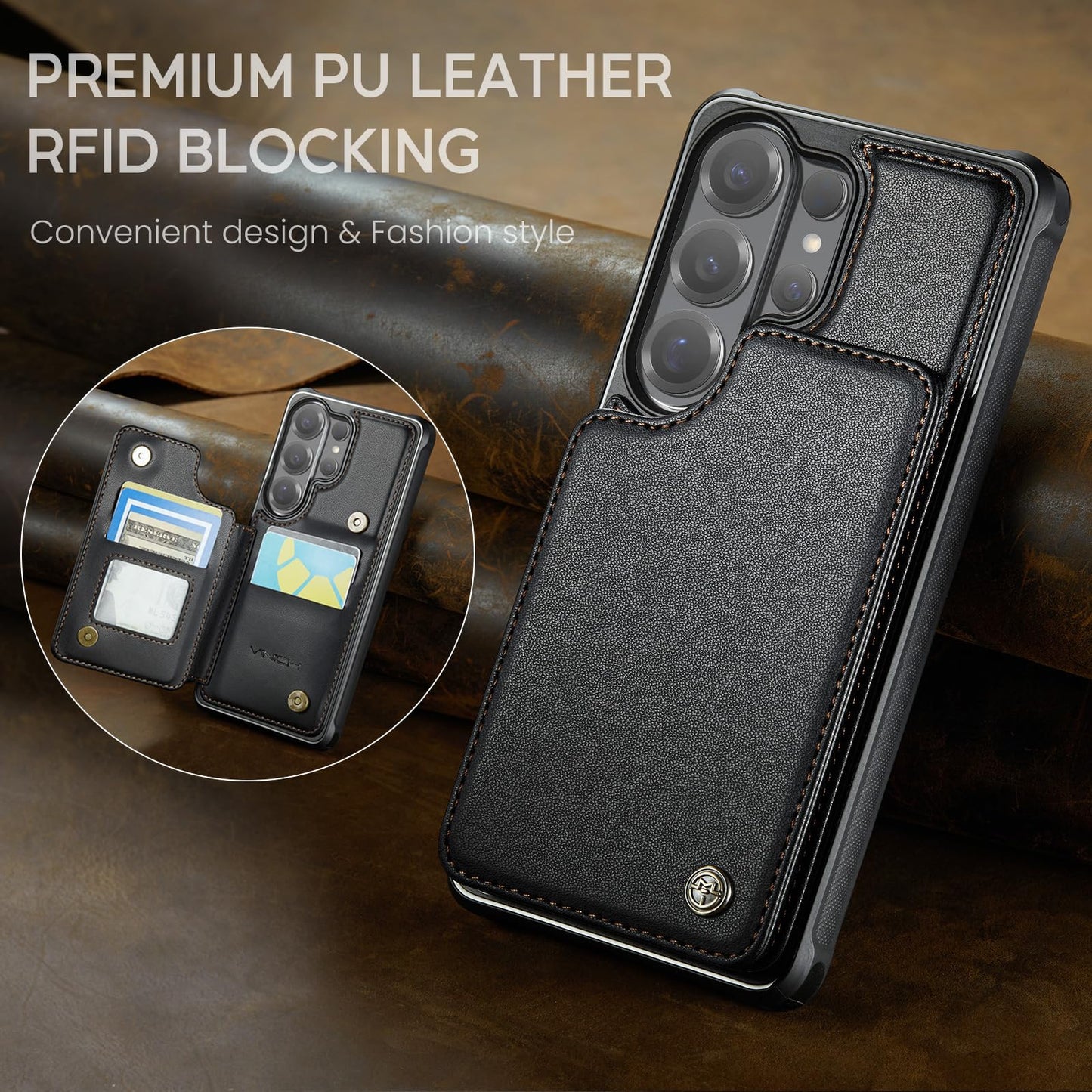 Vinich for Samsung Galaxy S26 Ultra Wallet Case with Card Holder, RFID Blocking Credit Slots Kickstand Shockproof Phone Cover for Women Men, Black