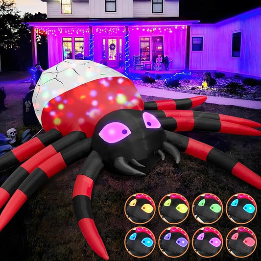 12FT Halloween Inflatable Scary Spider Decorations Outdoor,Halloween Blow Up Yard Decorations Built-in Rotating LED Lights,Party Decorations,Haunted House Decor,for Garden,Lawn.