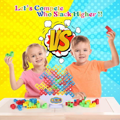 LIMYIOM 64Pcs Tetra Tower Game, Family Board for 2 Players Family Games, Building Blocks Stacking Balance Games Toys for Kids, Adults, Friends, Classroom, Family and Travel Party