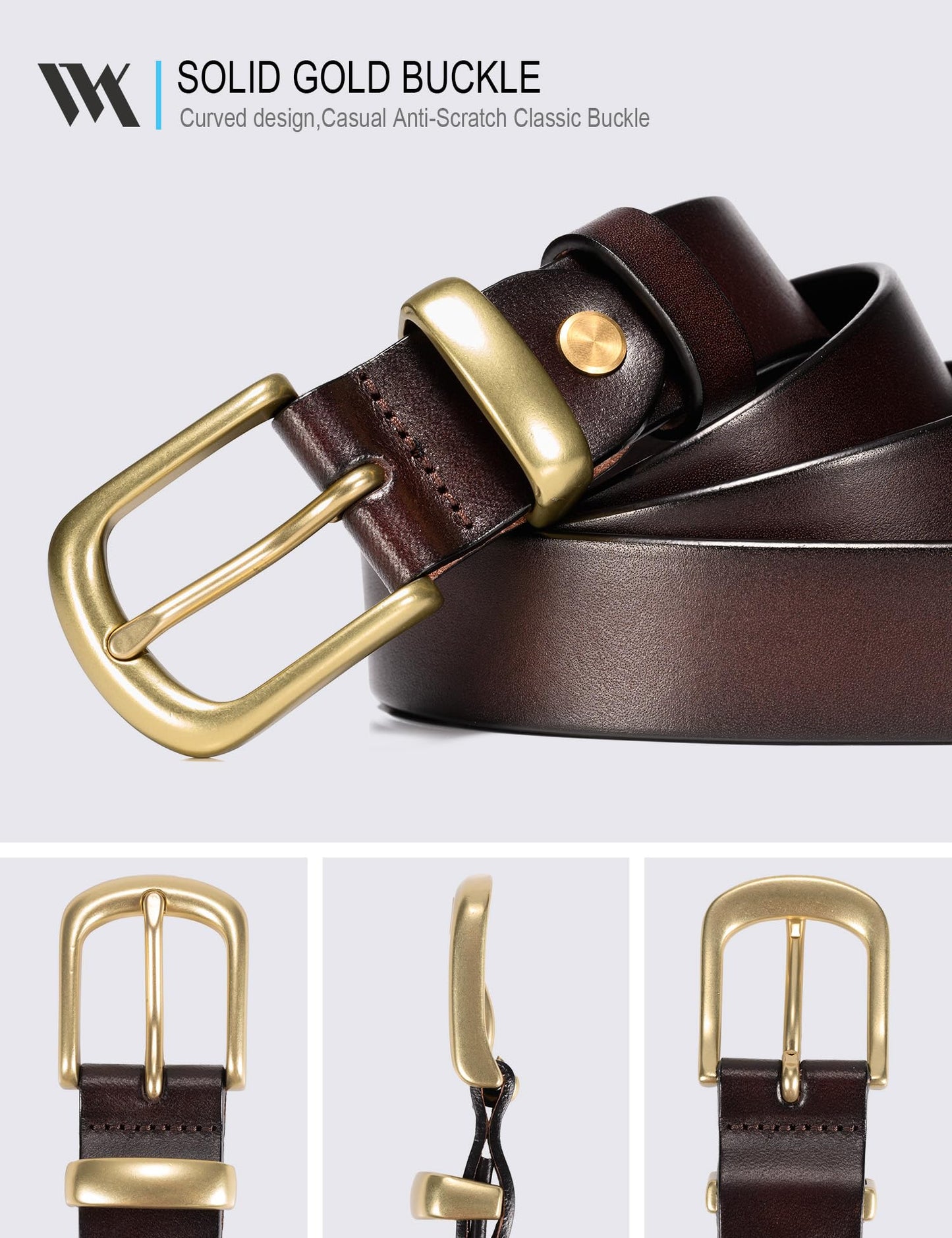 WOLFANT Womens Belts for Jeans in Gift Box,1.1" Ladies Belt with Gold Buckle,100% Italian Full Grain Real Solid Leather