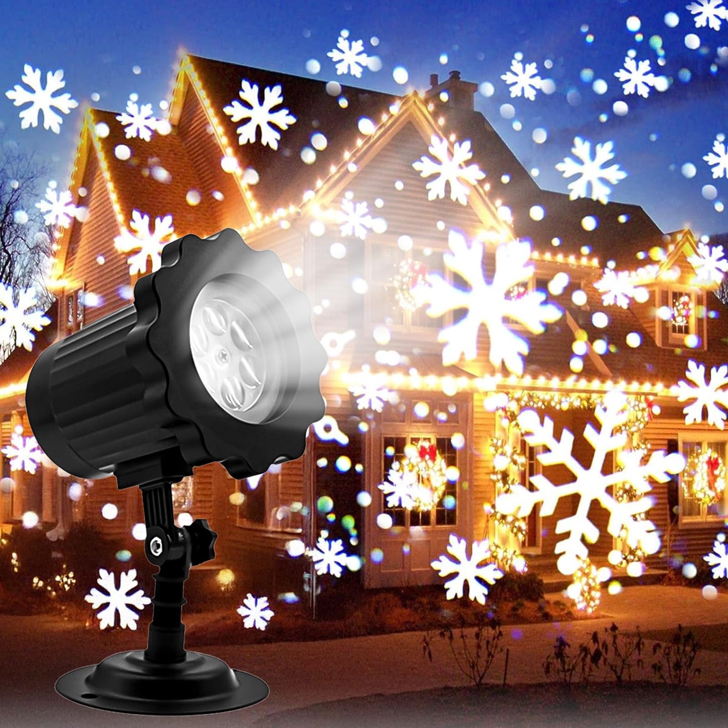Christmas Snowflake Projector Lights Outdoor- IP65 Waterproof LED Snowfall Spotlight for Halloween &Xmas Projector Holiday Party, Home Decor Garden, Black