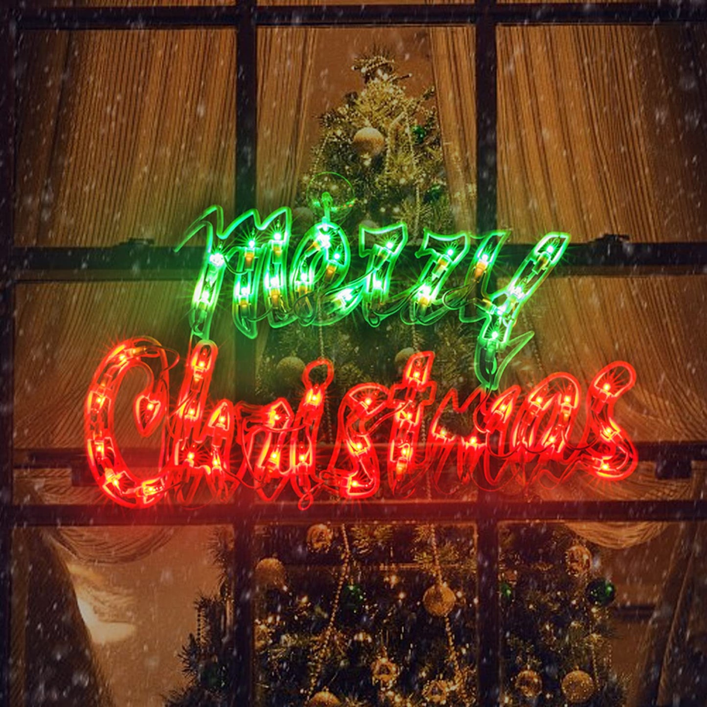 XMASLAND 18 Inch Merry Christmas Window Silhouette Lights Decorations, 50L Christmas Sculpture, 1-PACK