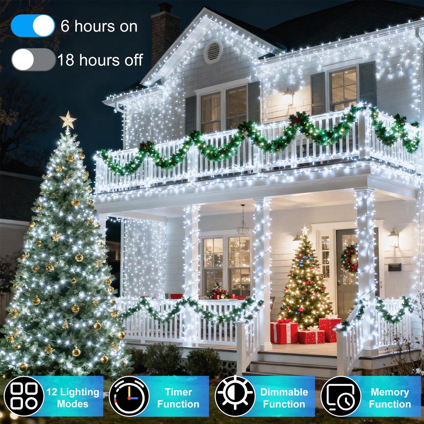 750 LED 240FT Christmas String Lights Outdoor, 12 Pro Modes and Timer Memory & Brightness, Plug in Outdoor Waterproof Clear Wire Twinkle Light for for Xmas Yard Tree Wedding Party Decor (Cool White)