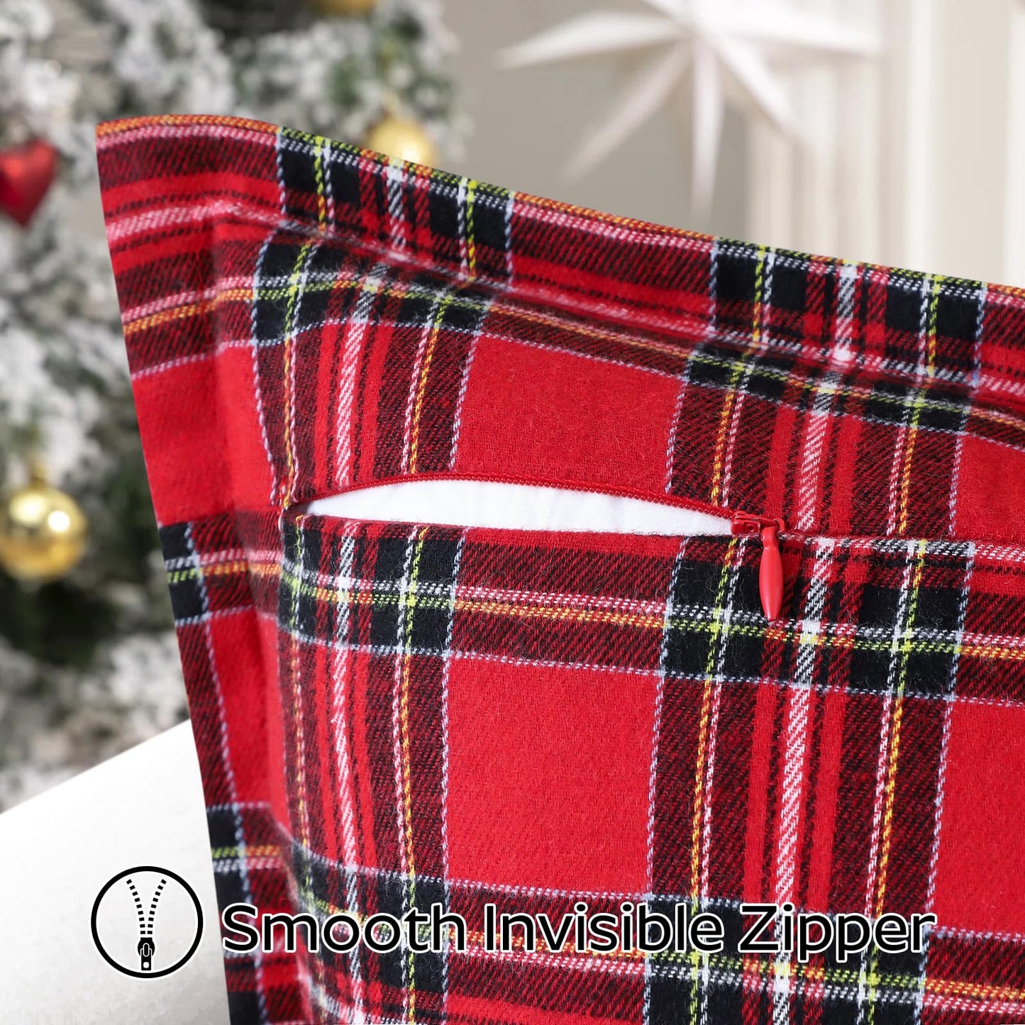 OTOSTAR Pack of 2 Christmas Scottish Plaid Throw Pillow Covers Decorative Check Tartan Lumbar Pillow Covers with Stitched Edge for Sofa Couch Bed Farmhouse Home Decor 12x20 Inches, Red