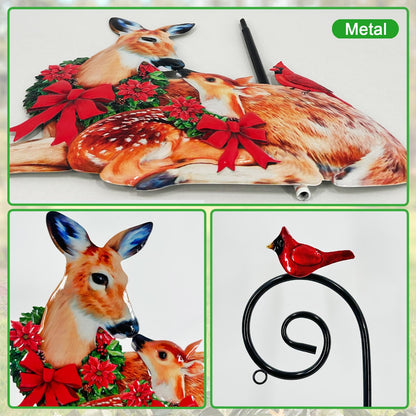 Deer Metal Garden Stake with Solar Lantern,Christmas Decorations Outdoor Waterproof Sloar Lights Outside,Doe and Fawn Outdoor Statue
