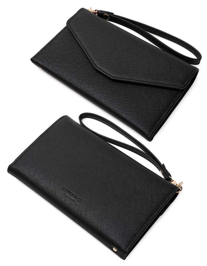 ZOPPEN Passport Holder Travel Wallet (Ver.5) for Women Rfid Blocking Multi-purpose Passport Cover Document Organizer Strap, Black