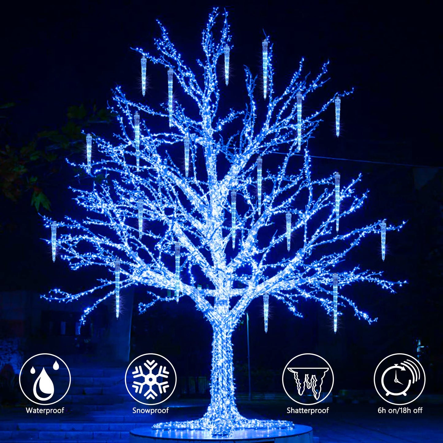 Joomer Icicle Christmas Lights Outdoor, 13FT 20 Icicles 400 LED Meteor Shower Icicle Lights Timer Waterproof Connectable Christmas Light for Outside Home Xmas Decoration - Blue