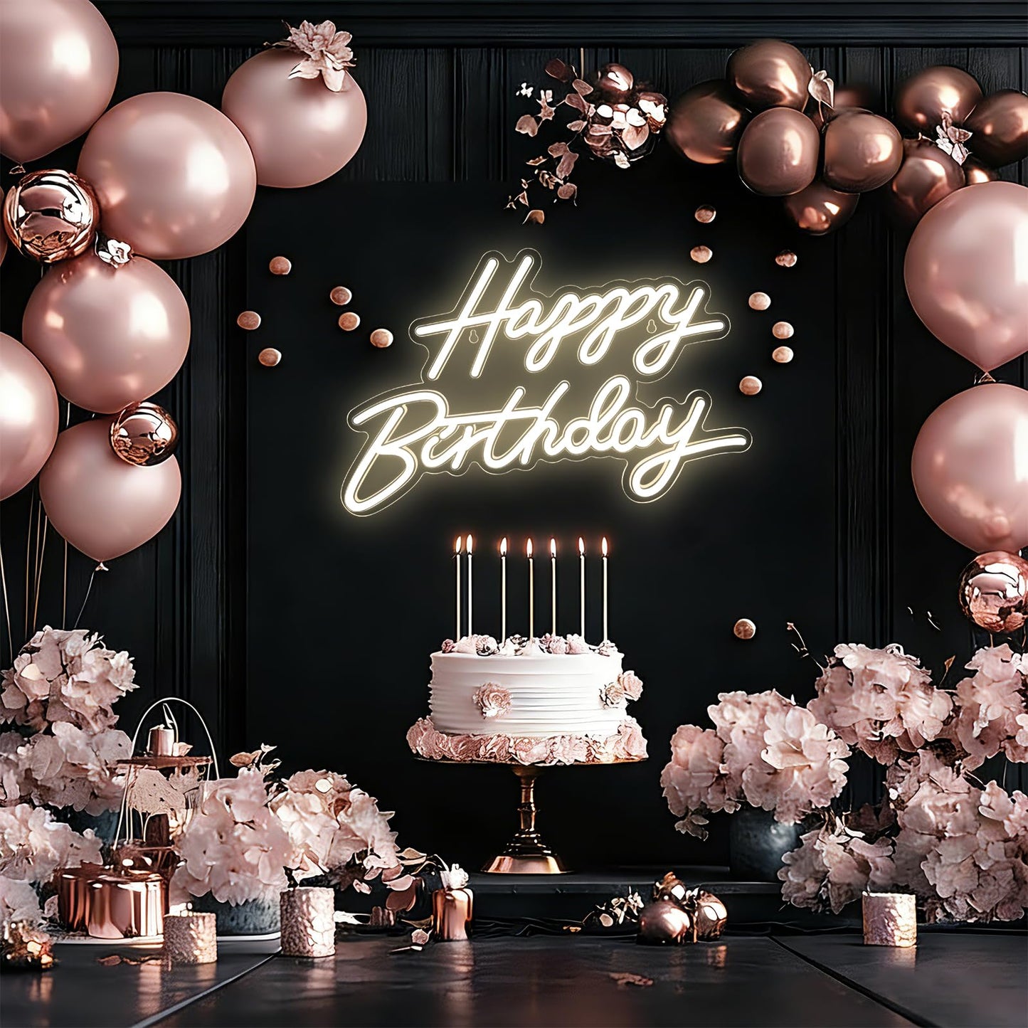 Happy Birthday Neon Sign for Wall Decor, Dimmable LED Birthday Neon Light for Wall Decor Light Up Happy Birthday Led Signs for Backdrop Birthday Any Ages Bday Celebration Decoration, Warm White