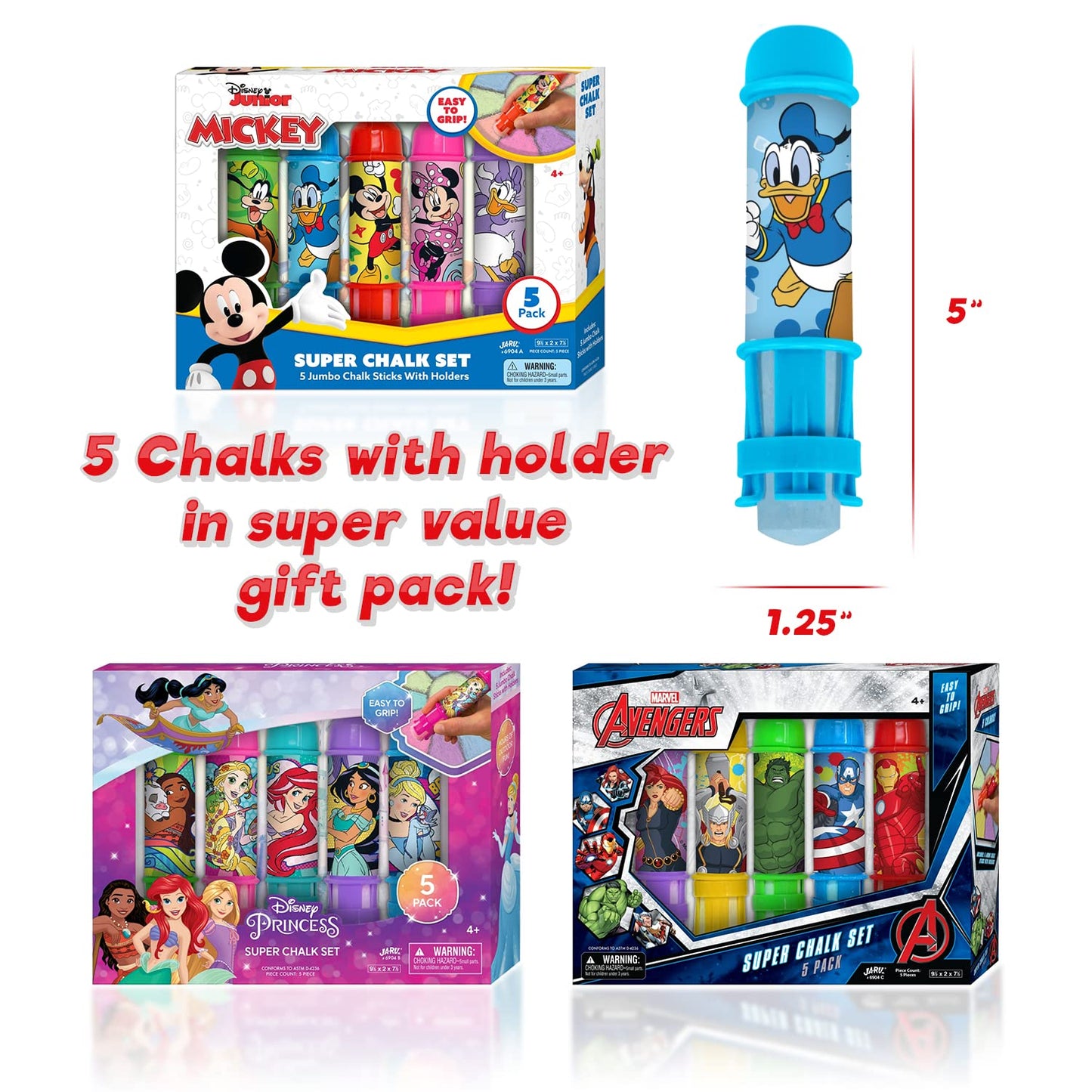 JA-RU Disney Princess Chalk Holder (1 Pack) Sidewalk Chalk for Kids - Kids Outdoor Play & Playground Toys - Non Toxic Jumbo Chalk for Boys and Girls - Birthday Gifts. B-6904-1