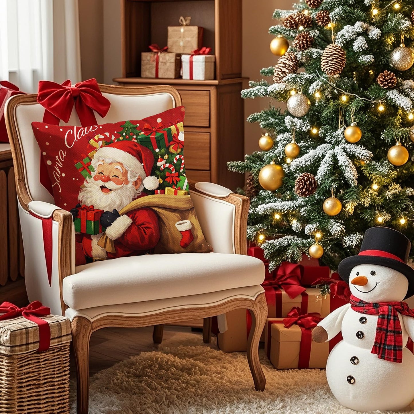 UPOFFICIS Christmas Pillow Covers 18x18 inch Set of 4, Christmas Decorations Cushion Covers, Xmas Pillow Covers, Pillowcases Throw Pillow Covers for Sofa Couch Home Decor
