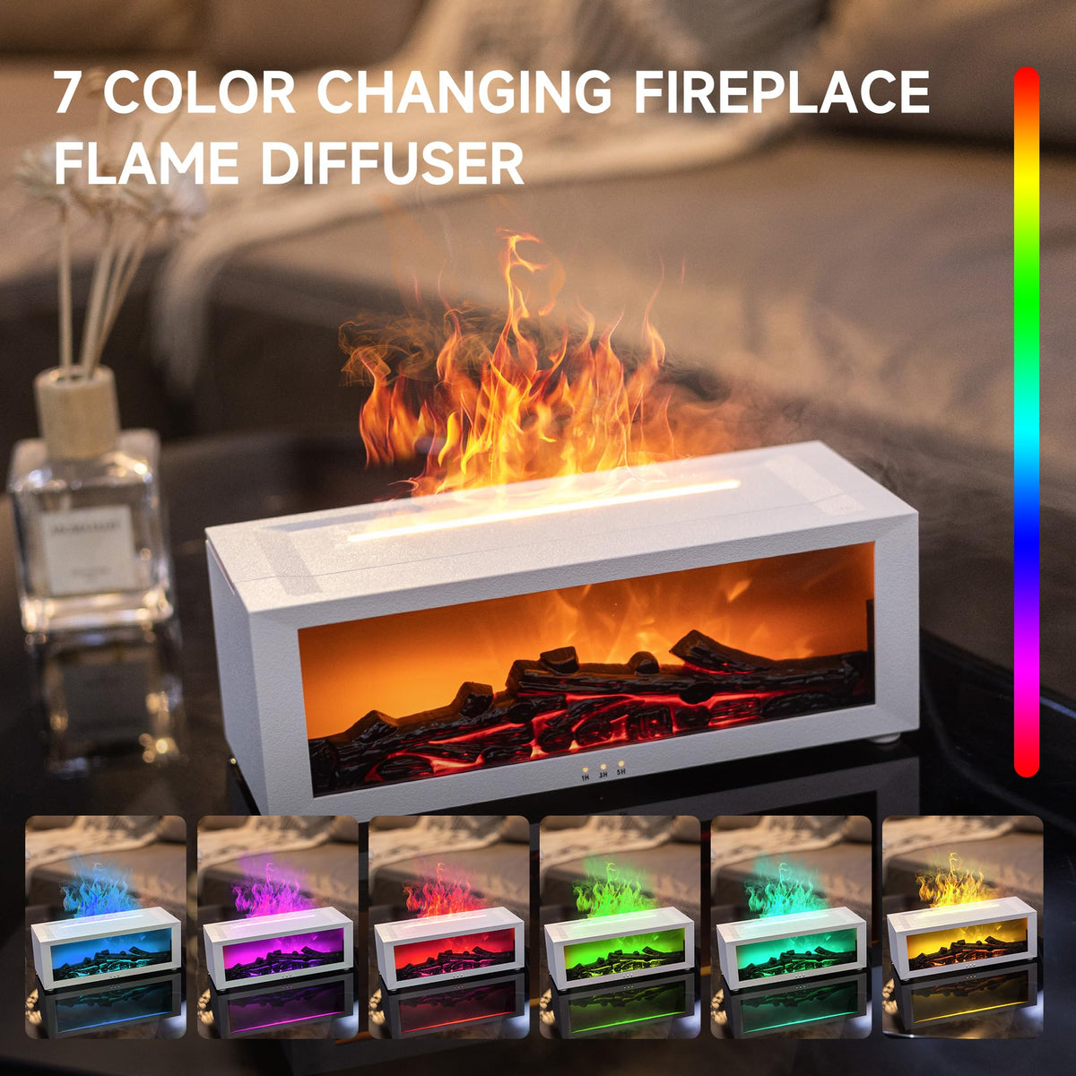 Fireplace Flame Air Diffuser Humidifier,7 Colors Aromatherapy Essential Oil Diffuser,Ultrasonic Aroma Humidifier with Timer for Home,Bedroom,Office,Yoga (BlackB, L)