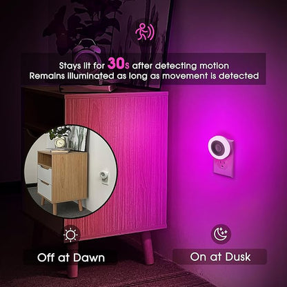 Briignite Motion Sensor Night Light Purple, [2 Pack] Night Lights Plug into Wall, Auto On/Off Motion Activation Nightlight, Energy-Saving 0.6W LED Purple Night Light, Ideal for Kids, Bedroom, Bathroom