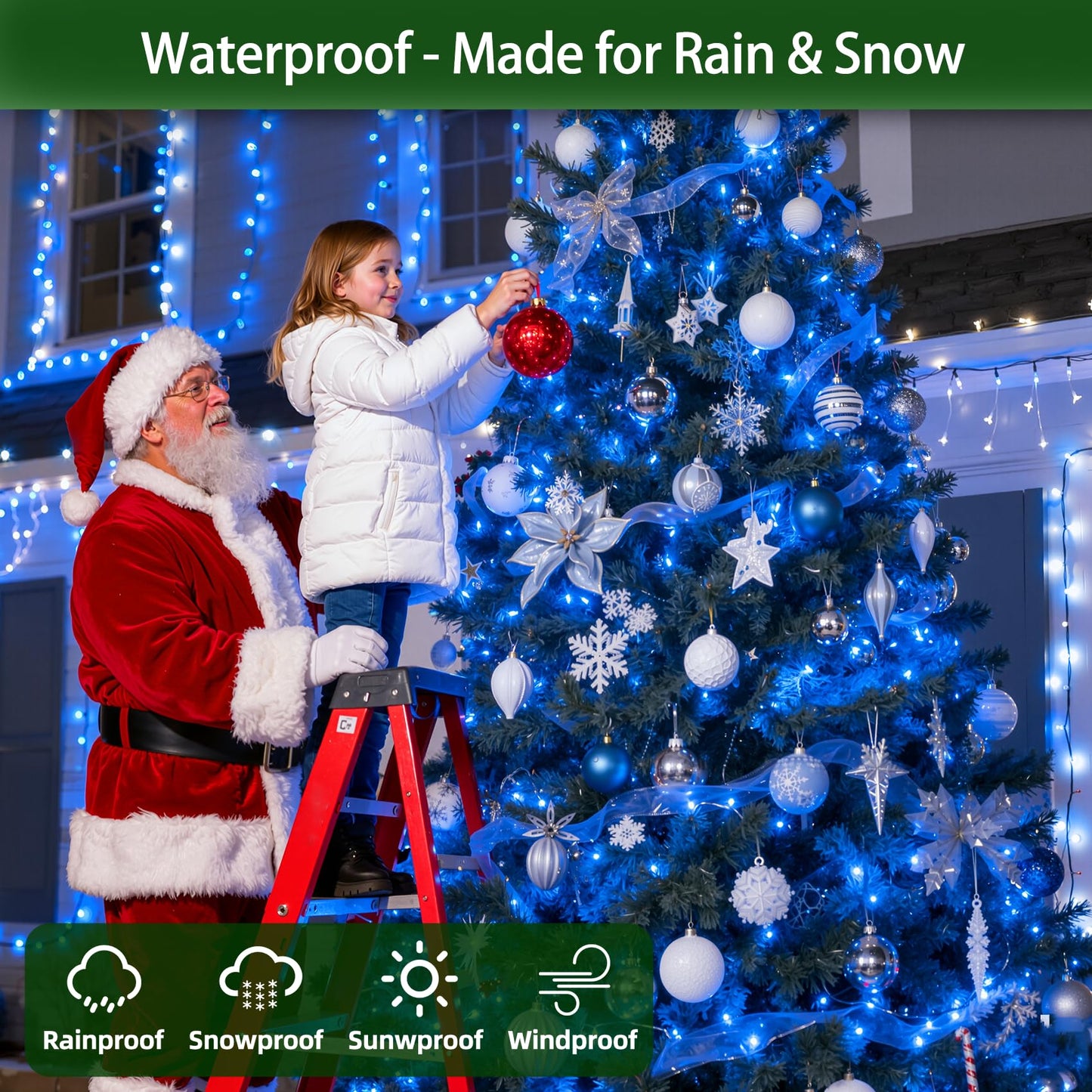 QUHUATU 750 LED 240FT Christmas Lights Outdoor,12 Lighting Modes Christmas String Lights with Timer, Dimmable BlueLED StringLightsWaterproof for Yard Tree Wedding Party Holiday Decor Blue