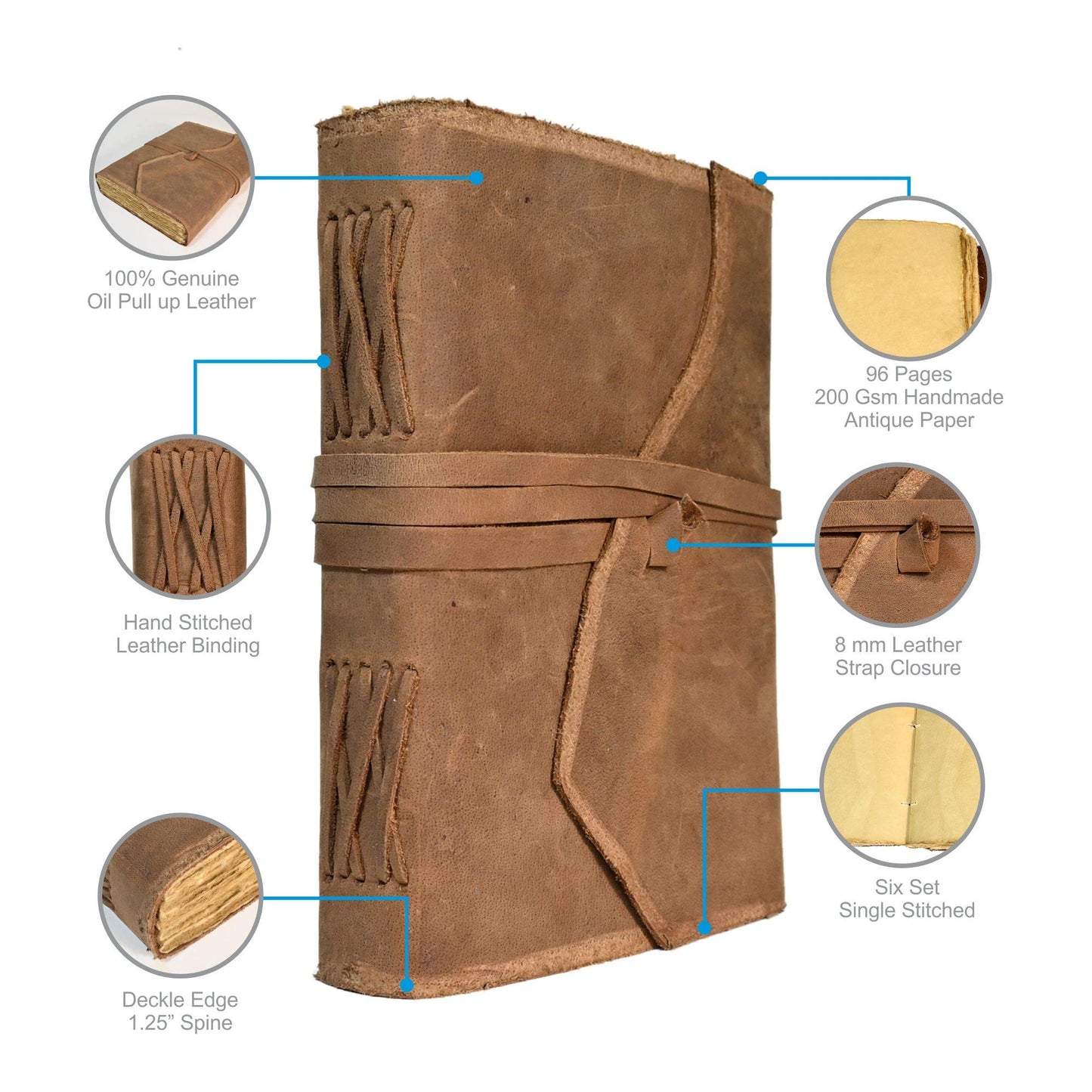 RARE & RUSTIC Leather Journal Writing Notebook Gift For Men & Women (8 * 6)