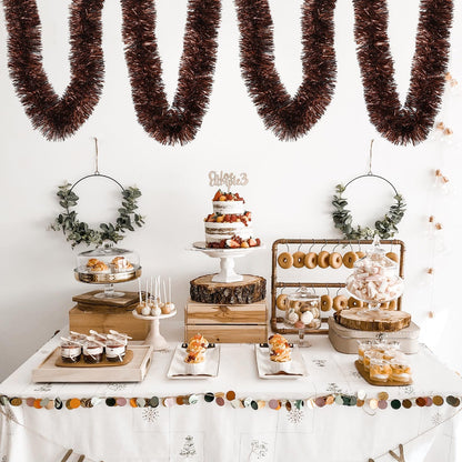 Ohiyoo 50 Feet Brown Tinsel Garland Christmas Foil Tinsel Garland Decoration Metallic Hanging Streamers for Christmas Tree Birthday Party New Year Party Supply (3.54" x 50', Brown)
