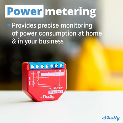 Shelly Plus 1PM | WiFi Smart Relay Switch with Power Metering | Home Automation | Bluetooth Gateway | Compatible with Alexa & Google Home | iOS Android App | No Hub | Wireless Lighting Control