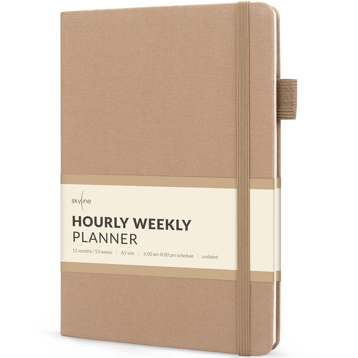 Skyline Hourly Weekly Planner – Undated Agenda & Daily Appointment Book – Time Blocking Notebook for Business Entrepreneurs, A5 (Sandstone)