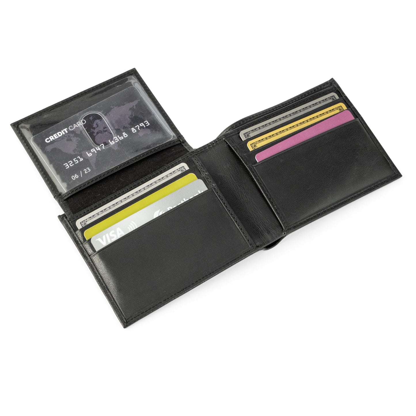 BERLINER BAGS Premium Genuine Leather Wallet for Men Peter, with ID Window, RFID Blocking, Bifold, Front Pocket Slim Wallet, 8 Card Holder, Bills Compartment, 2 ID Windows, Gift Box- Black
