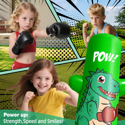 Inflatable Dino Punching Bag for Kids, 47” Tall Bop Bag Punching Toy, Inflatable Dinosaur Toy with Bounce- Back Action for Ages 3-8, Great for Boys and Girls